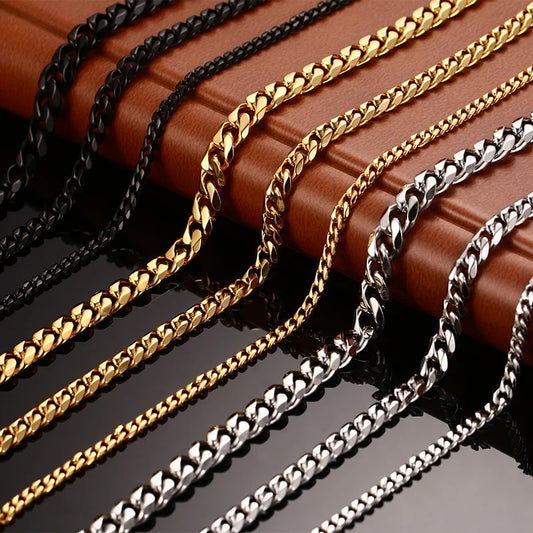 3MM5MM7MM Cuban Link Chain Stainless Steel Necklace Waterproof 18 K Gold Plated image 0