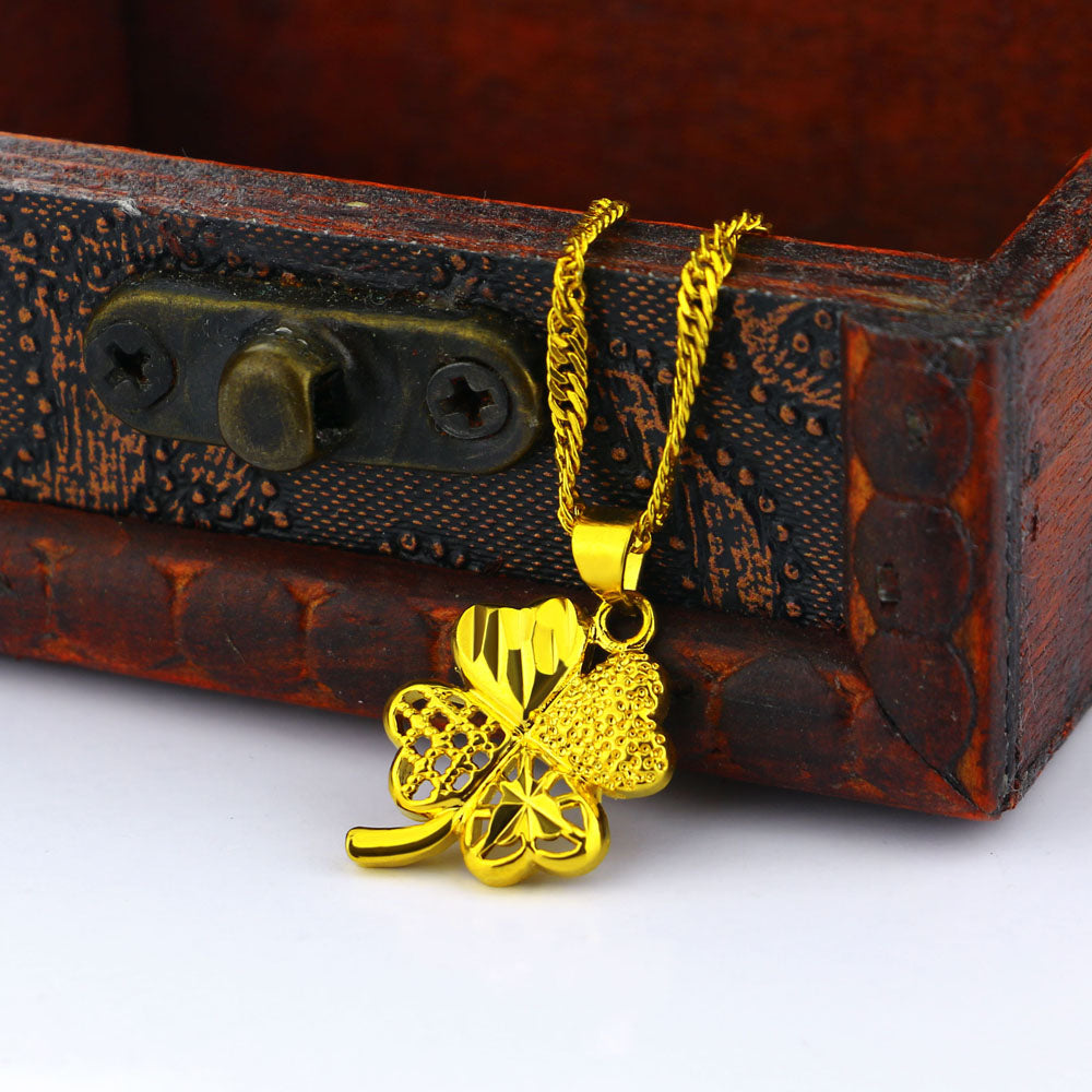 Short 24 k Golde Plated Clavicle Chain 925 Sterling Silver Clover Pendant Neckl image 3