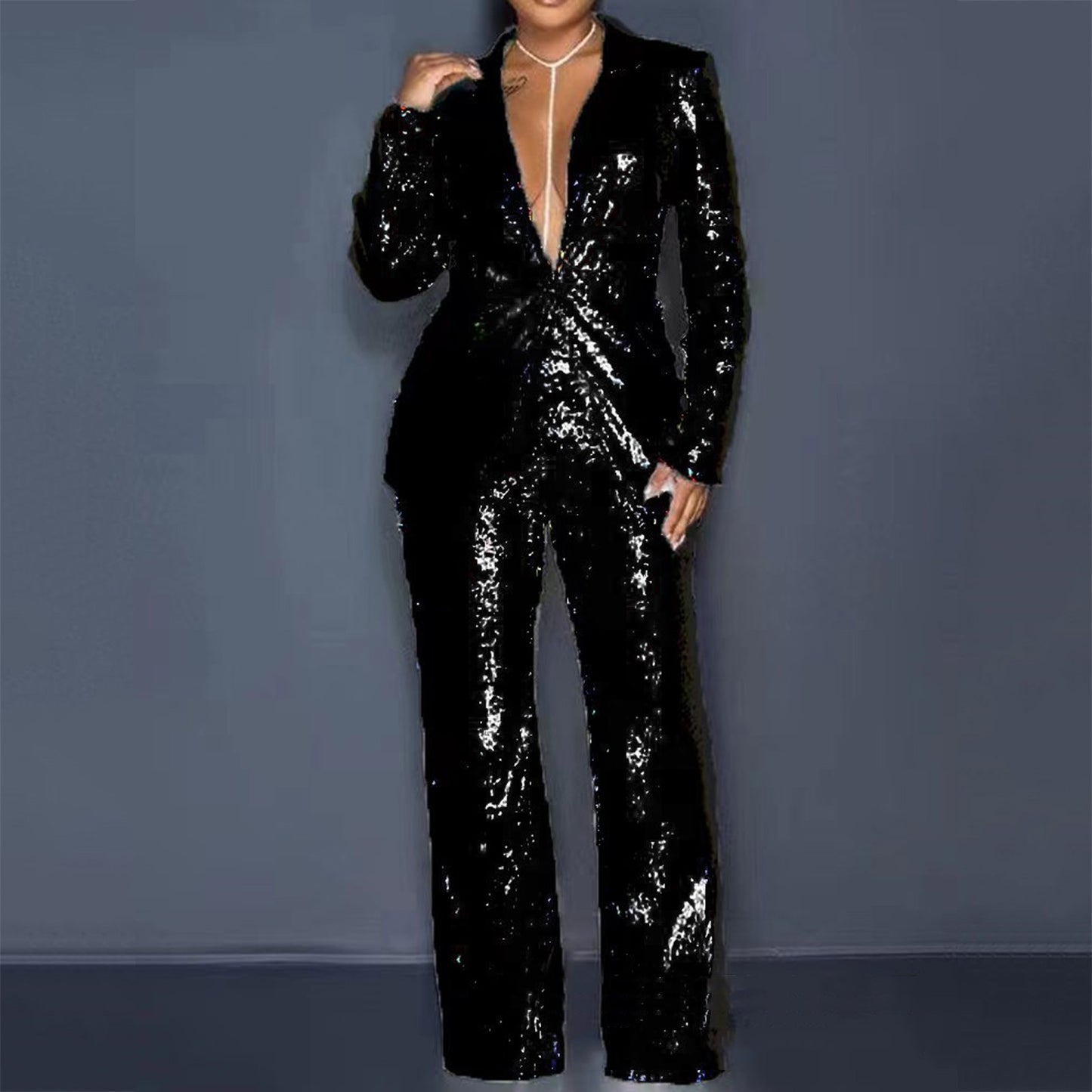 New Glitter Sequins Blazer Suits Women's 2-Piece Set Autumn Notch Lapel Slim Fi image 0