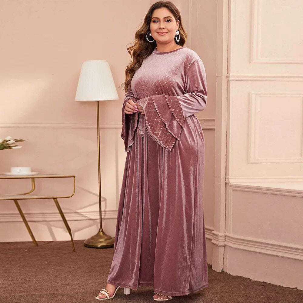 Plus Size Women's Velvet Clothing Winter Bronzing Flare Sleeve Gold Casual Dres image 6