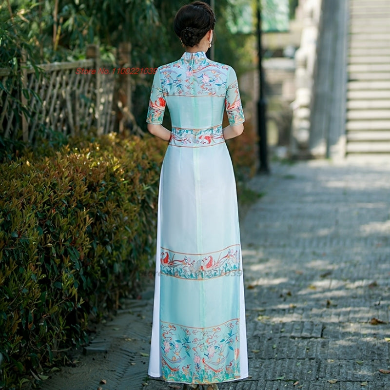 2024 vietnam traditional ao dai  dress national flower print cheongsam oriental image 5