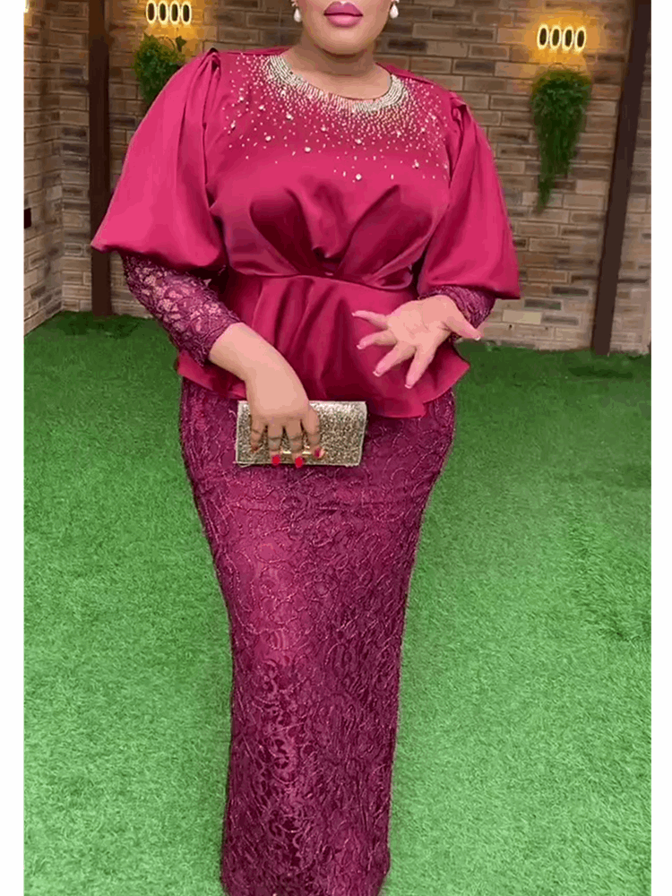 Elegant African Clothes for Women Dashiki Ankara Lace Outfits Gown Plus Size La image 0