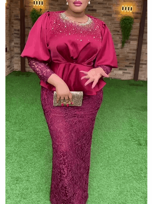 Elegant African Clothes for Women Dashiki Ankara Lace Outfits Gown Plus Size La image 0