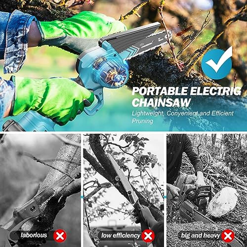 Portable 6-Inch Cordless Electric Chainsaw Kit with 2 Batteries and Safety Lock image 1