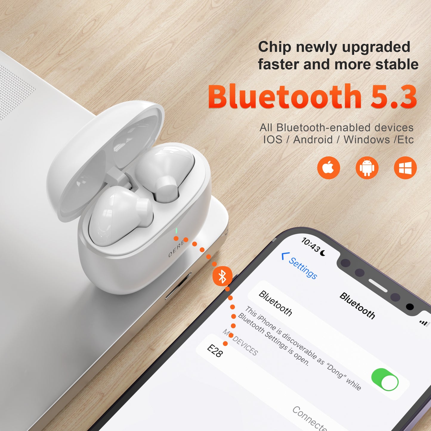 Wireless Headphones,QERE E28,NEW TWS Bluetooth 5.3,HD Microphone,HIFI Earphones image 4