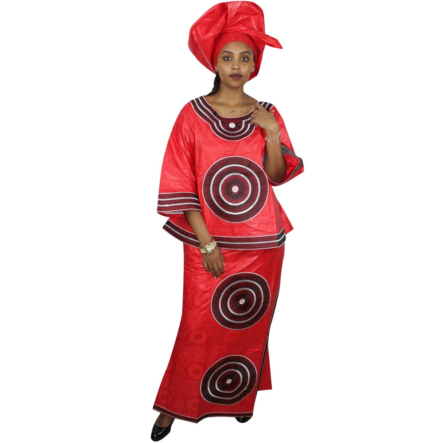 African Dresses For Women 3/4 Sleeve Top With Wrapper And Scarf 3pieces One Set image 0