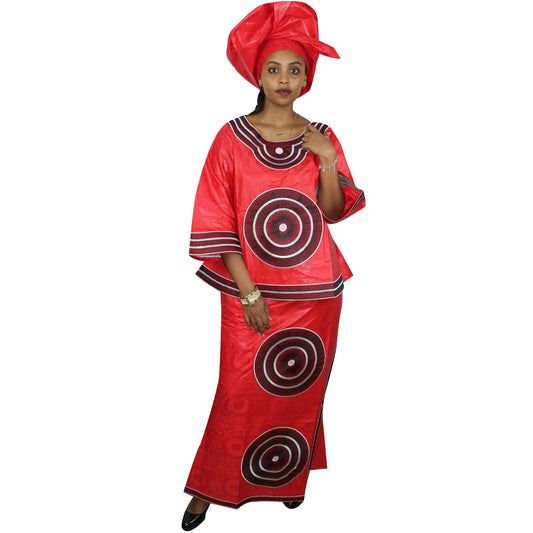 African Dresses For Women 3/4 Sleeve Top With Wrapper And Scarf 3pieces One Set image 0