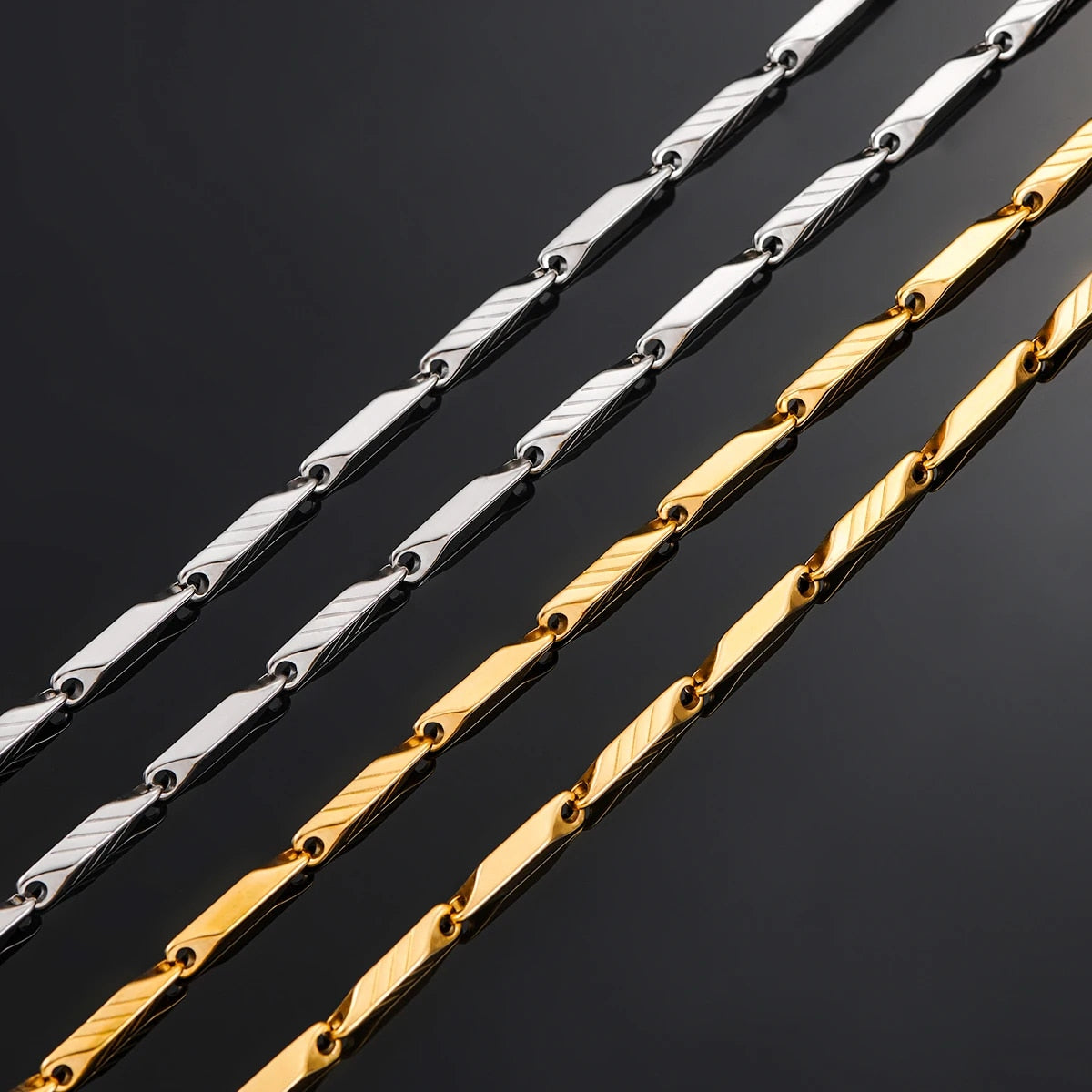 1 Piece 3mm Thickness Gold and Silver Color Military Bamboo Necklace Stainless image 2