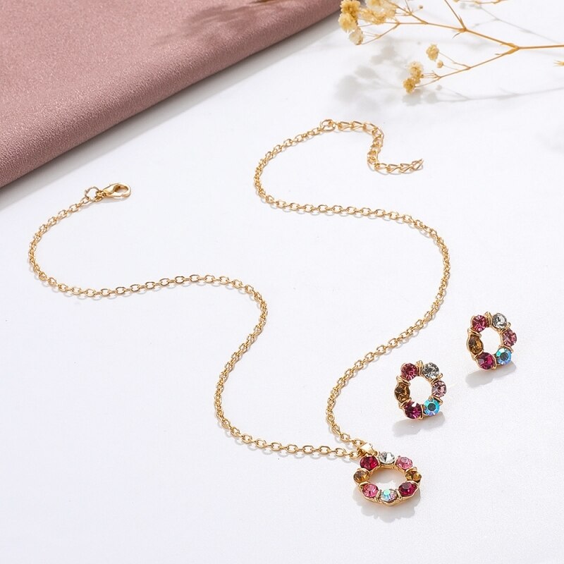 3pcs Gold Necklace Earrings Set Ladies Celebrity Simple Fashion Style Exquisite image 3