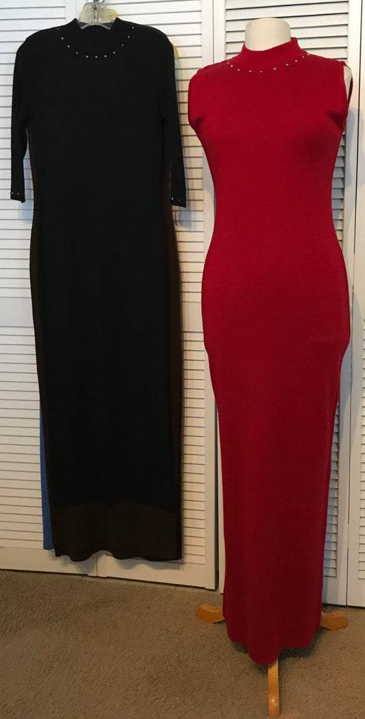 Aurora Women Dress Knit Red Lite Round-Collar Sleeveless Full-Length Size L image 0
