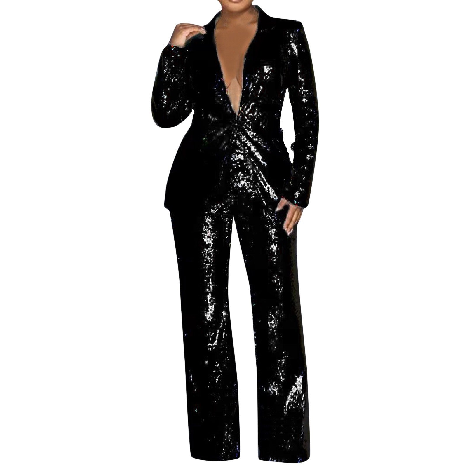 New Glitter Sequins Blazer Suits Women's 2-Piece Set Autumn Notch Lapel Slim Fi image 2