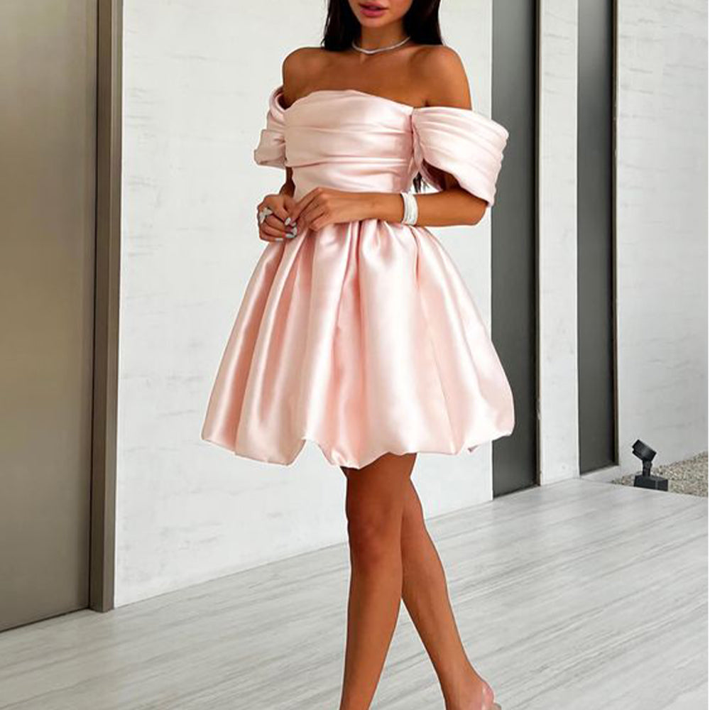 Off Shoulder Homecoming Dresses 2024 Strapless A Line Short Pleats Prom Birthda image 1