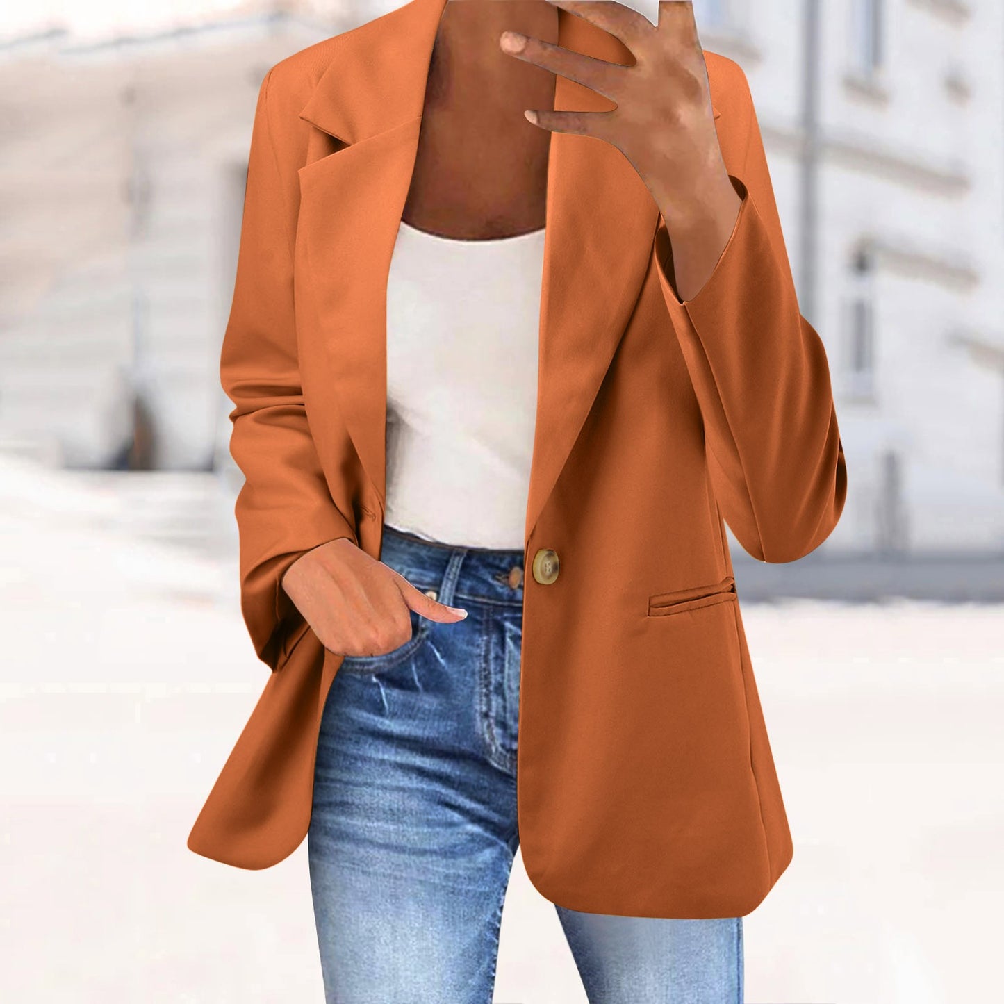 Office Business Women's Suit Jacket Elegant Solid Long Sleeve Lapel One Button  image 2