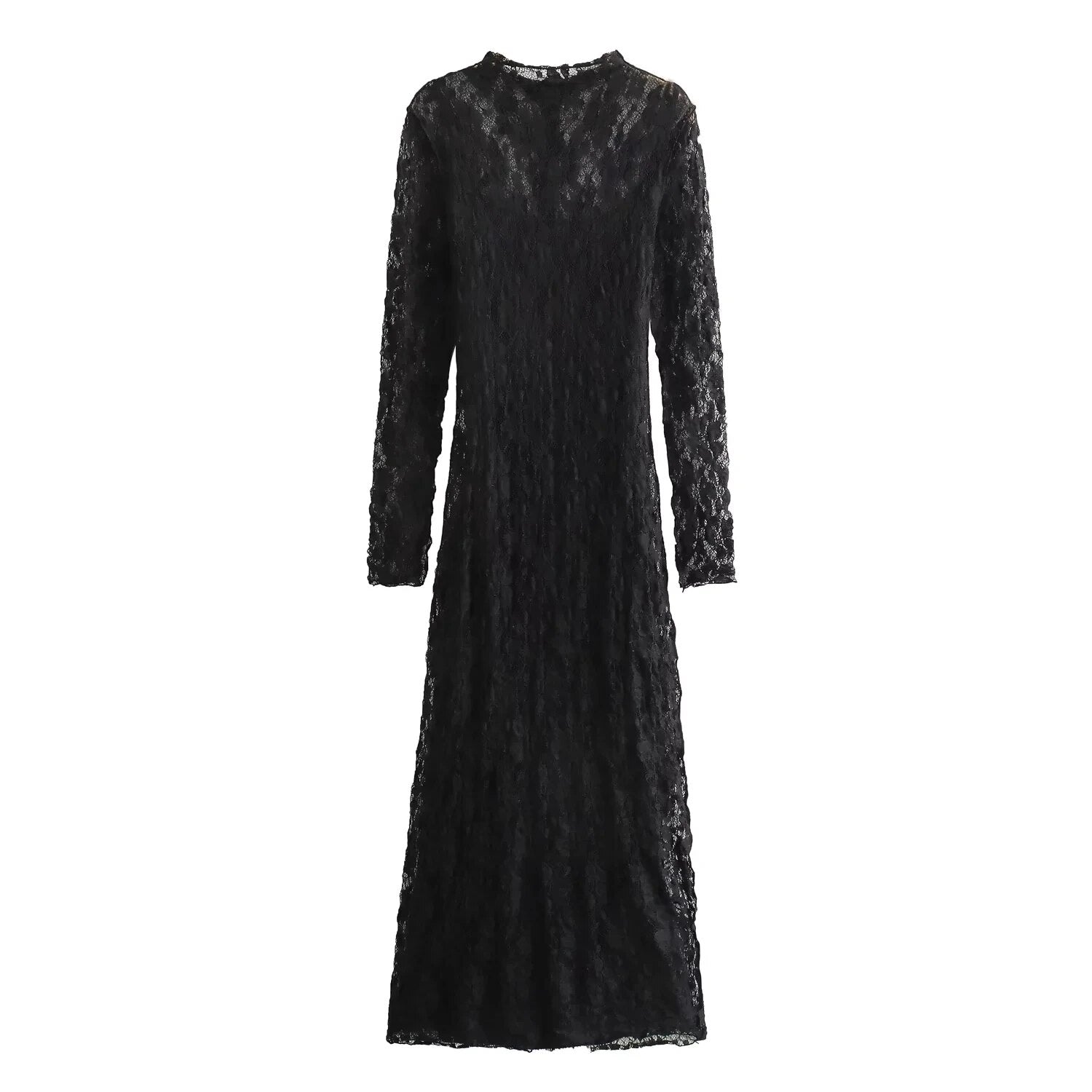 TRAF 2024 Autumn Lace Embellished Long Party Dresses for Women Black Elegant Lu image 0