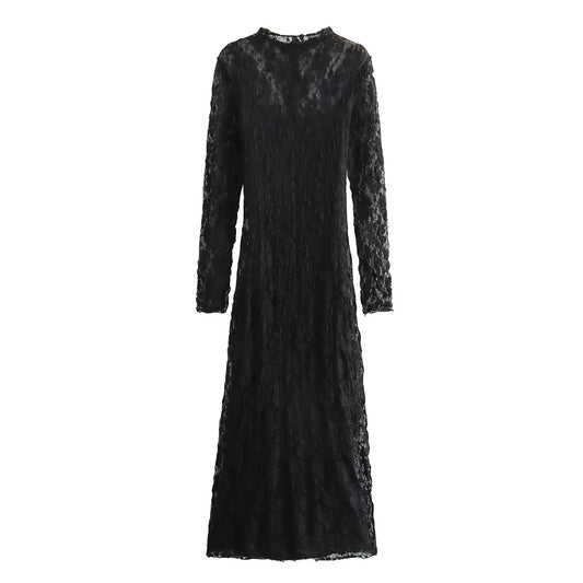 TRAF 2024 Autumn Lace Embellished Long Party Dresses for Women Black Elegant Lu image 0