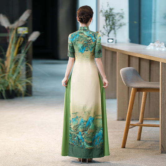 Ao Dai Vietnam Traditional Dress Vintage Qipao Evening Gown China Vietnamese Tr image 0