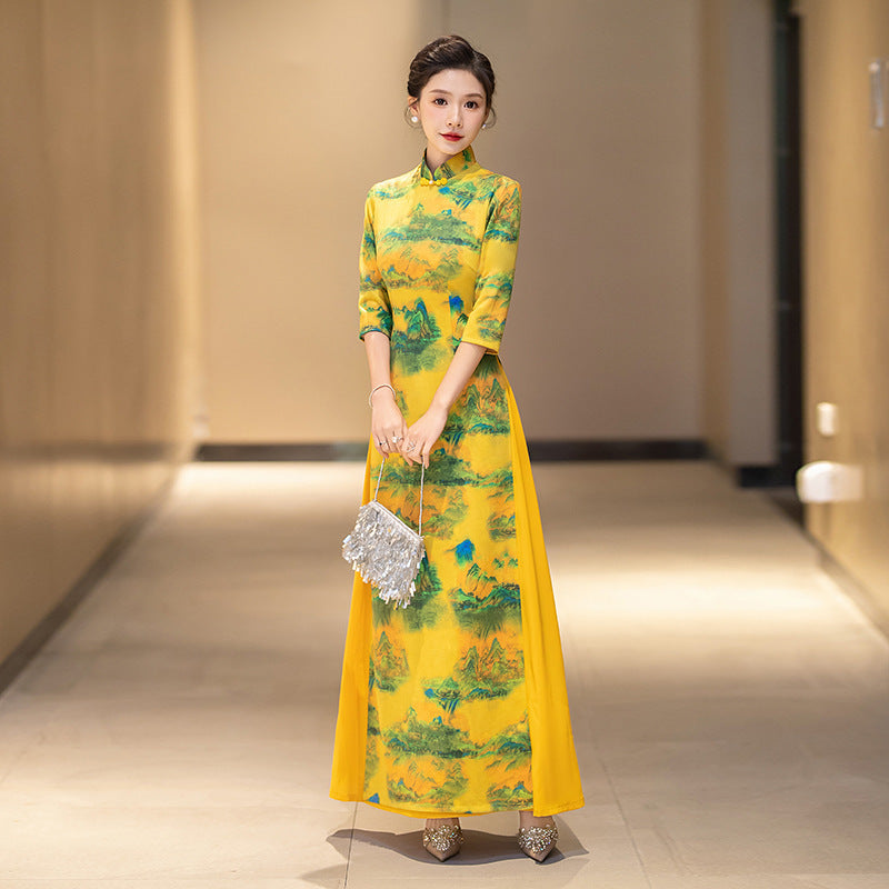 Ao Dai Vietnam Traditional Dress Vintage Qipao Evening Gown China Vietnamese Tr image 1
