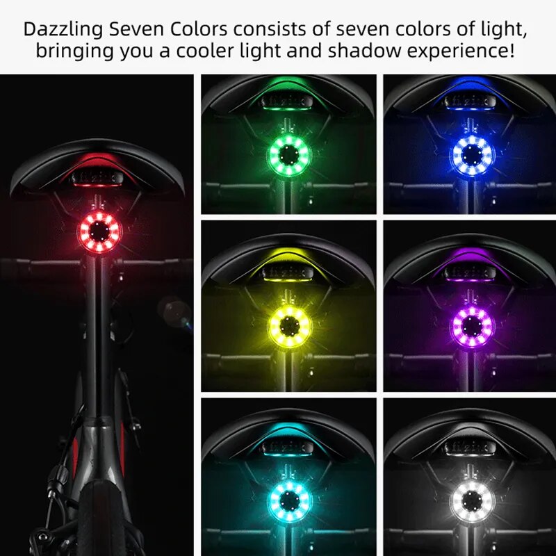 ROCKBROS Bicycle Rear Light 5 Light Modes Colorful Lamp Bike Tail Light Aluminu image 12