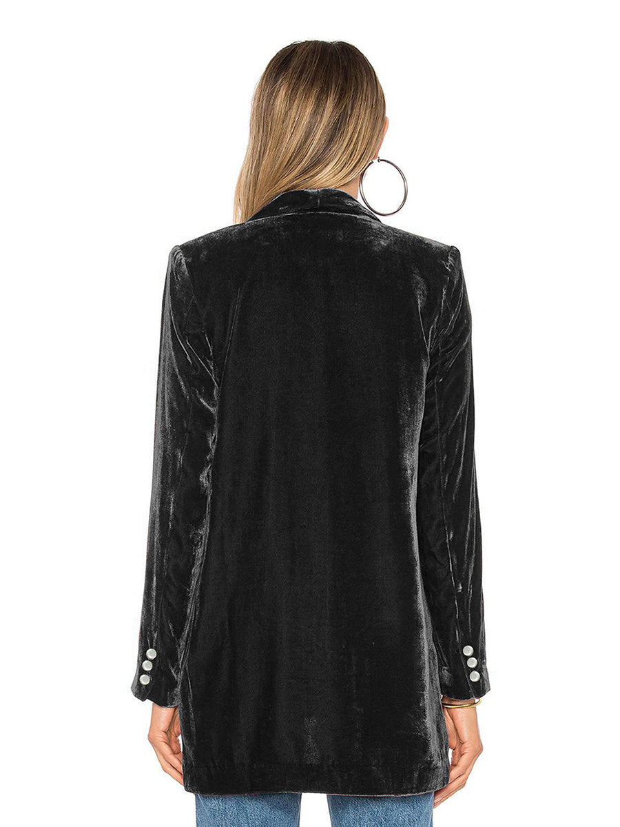 Women Casual Pleuche Blazer Adults Open Front Solid Color Long Sleeve Lapel Sui image 6