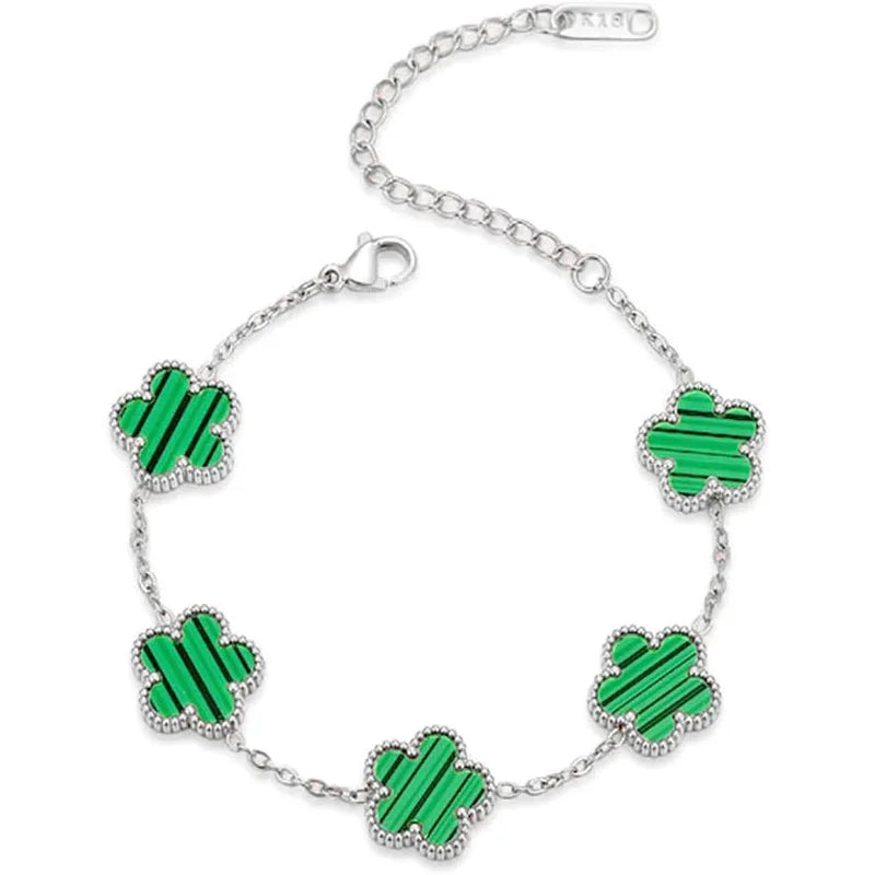 14K Gold Plated Five-leaf Clover Link Bracelets White Black Blue Gold Red Green image 29