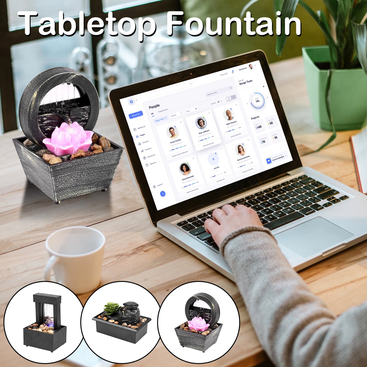 Tabletop Fountain with Light Mini Indoor Water Fountain Feature Zen Meditation image 6