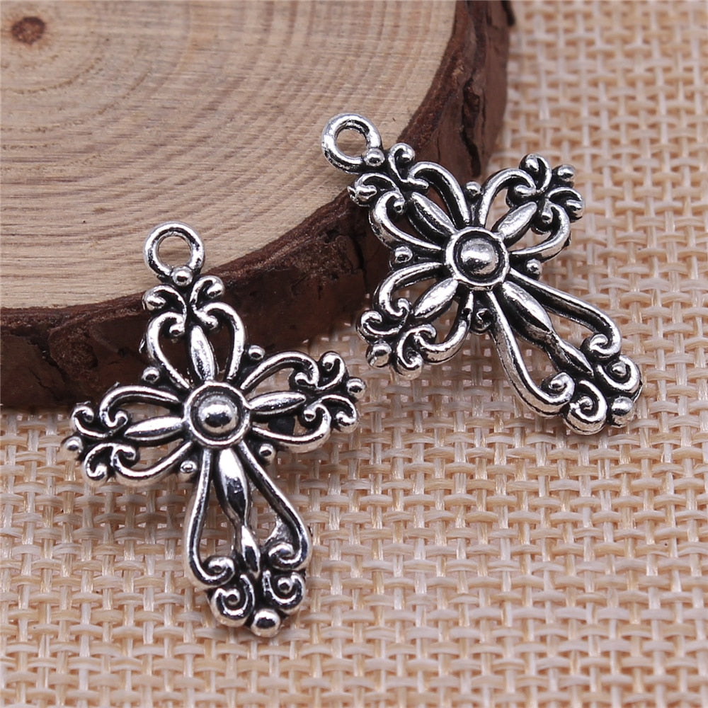 WYSIWYG 10pcs 28x20mm Antique Silver Color Antique Gold Color Cross Charm image 5