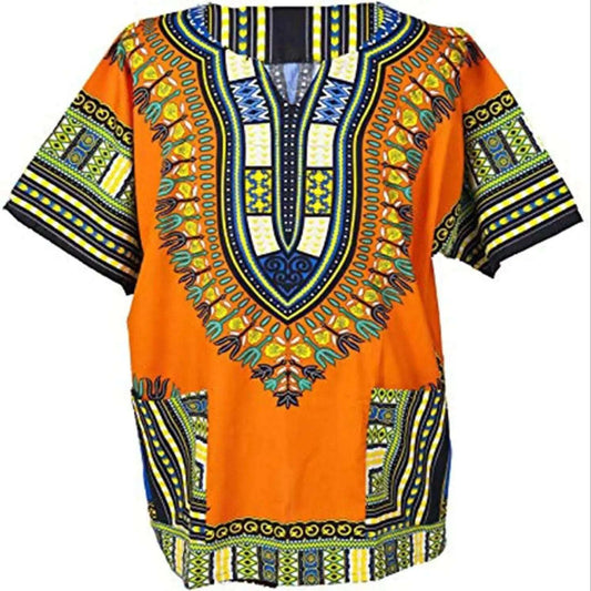 Orange Traditional African Dashiki Cotton Shirt Tribal Hippie Style Variety Col image 0