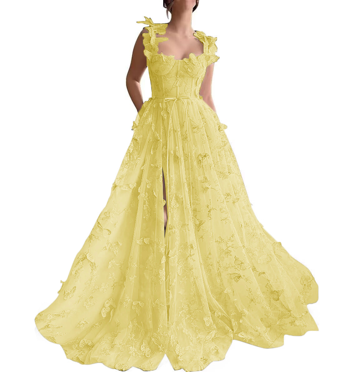 Women's 3D Butterfly Embroidered Homecoming Dress Lace Applique Tulle Prom Dres image 2