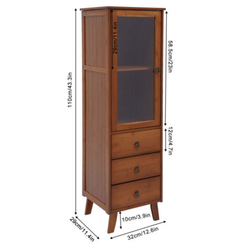 Kitchen Bamboo Storage Cabinet with 3 Drawers and 1 Door Kitchen Cupboard Frees image 4