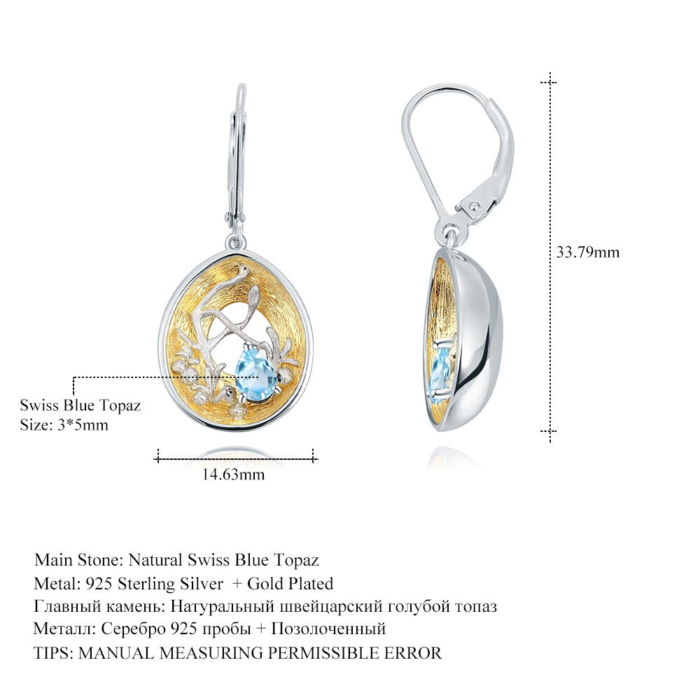 GEM'S BALLET Natural Swiss Blue Topaz Earrings for Women 18k Gold over 925 image 4