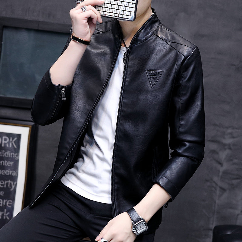 Mens Biker Leather Jacket 2023 Autumn  Men's Fashion Trend Decorative Motorcycl image 5