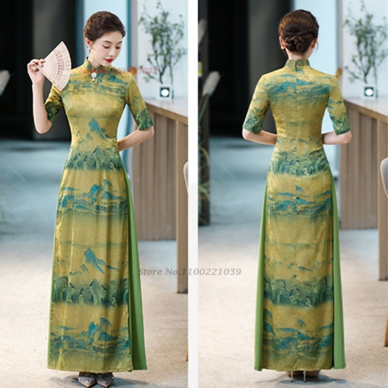 2024 traditional vietnam vintage dress aodai national flower print folk dress c image 5