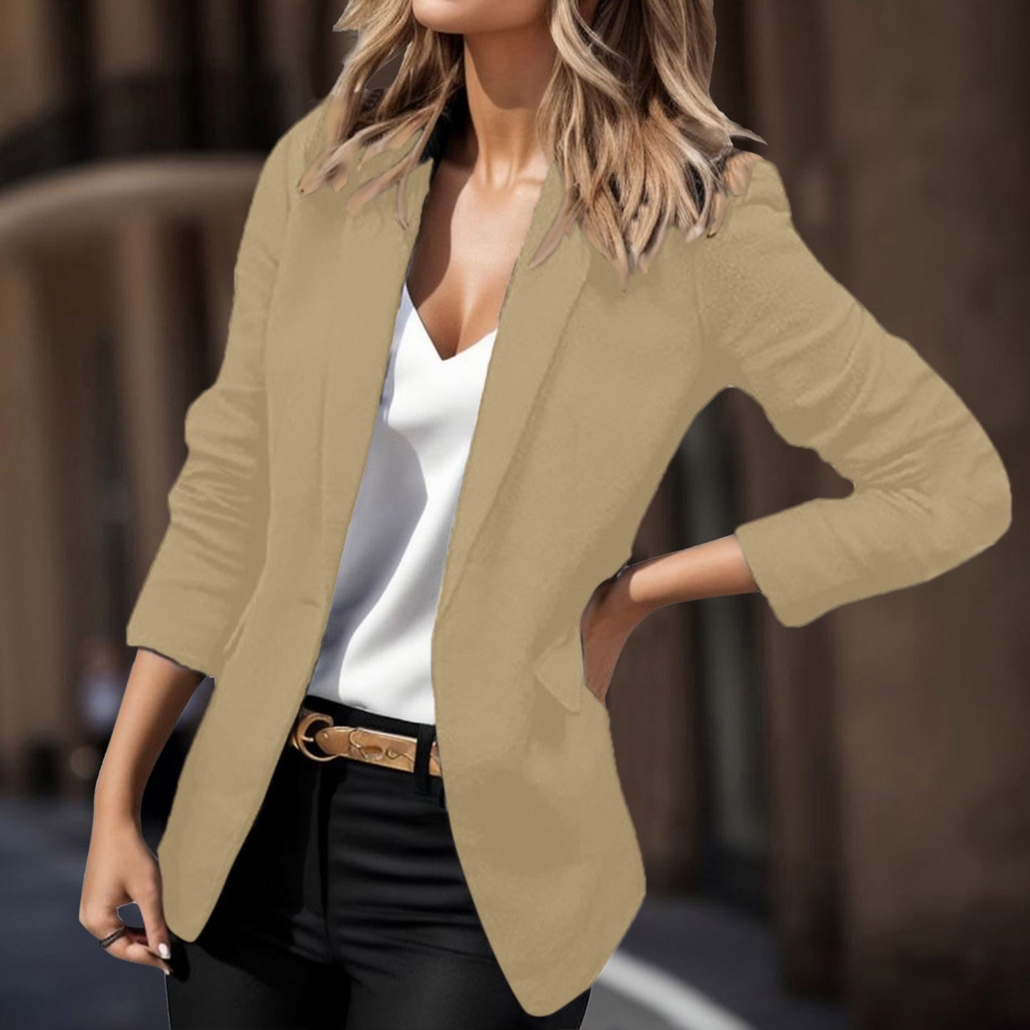 Classic Solid Color Suit Jacket for Women Formal Notch Lapel Button Down Blazer image 4