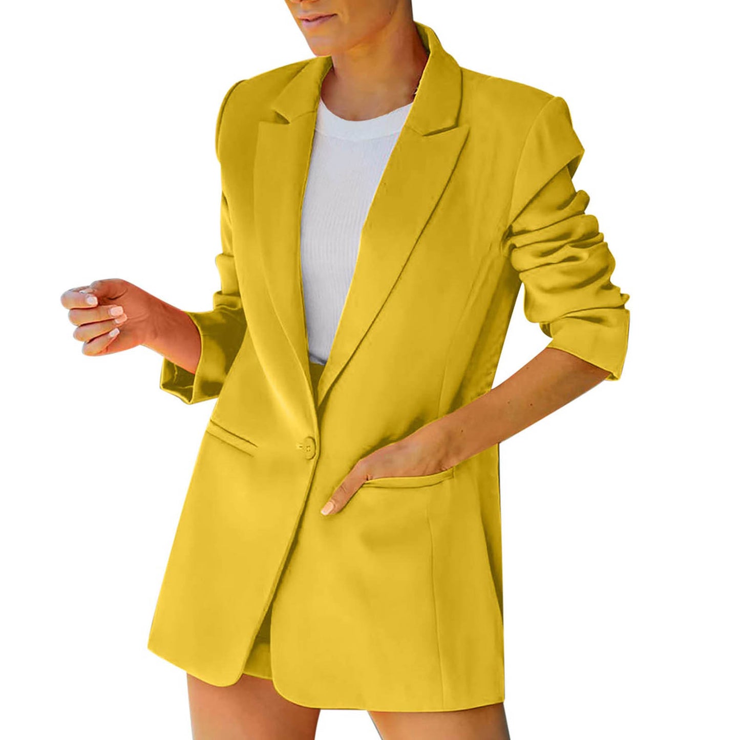 Women Blazer Jacket Chic Fashion Notched Collar Blazer Casual Button Long Sleev image 2