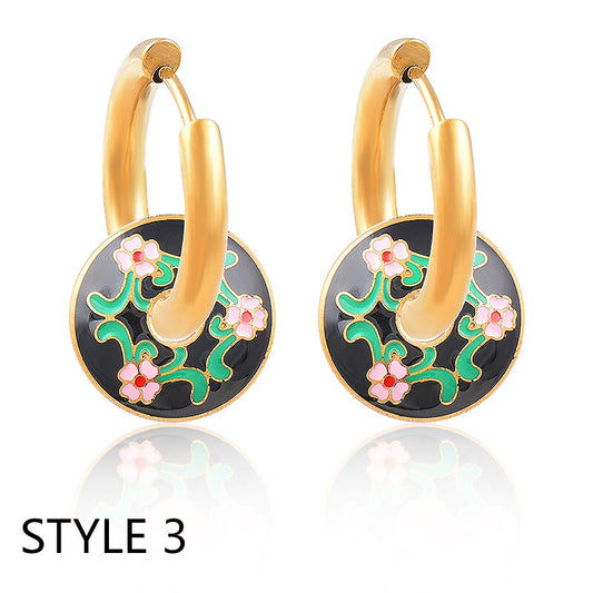 SINLEERY Colorful Enamel 316L Stainless Steel Gold Color Hoop Earrings For Wome image 0
