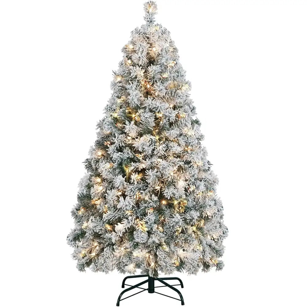 Easyfashion Clear Prelit Incandescent Green Flocked Spruce Decorative Artificia image 0