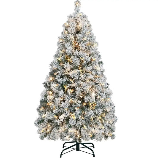 Easyfashion Clear Prelit Incandescent Green Flocked Spruce Decorative Artificia image 0