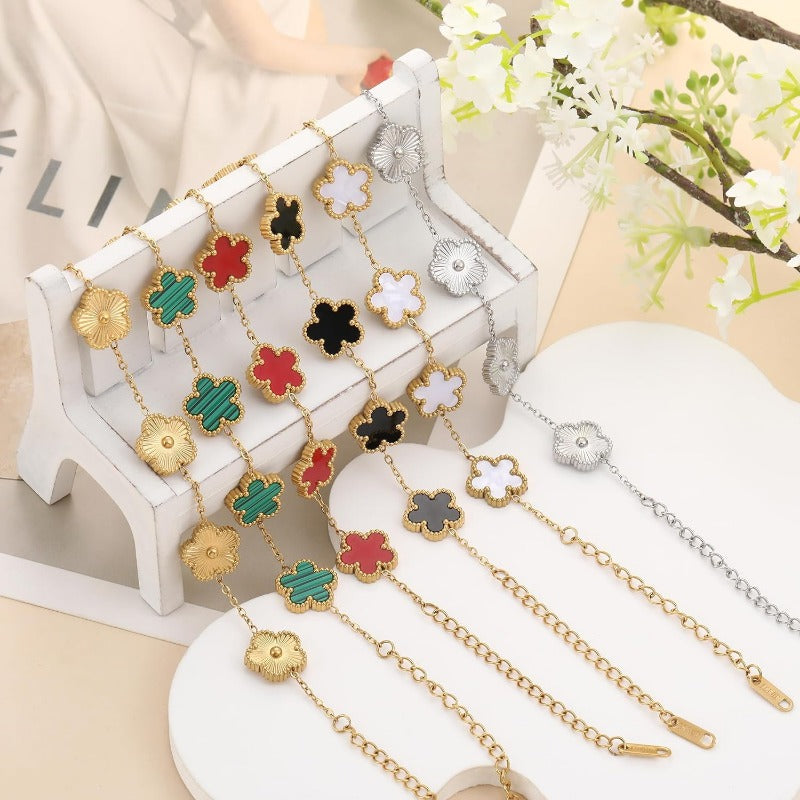 Elegant Double Sided Clover Bracelet 14K Gold Plated Stainless Steel Lucky Blac image 2