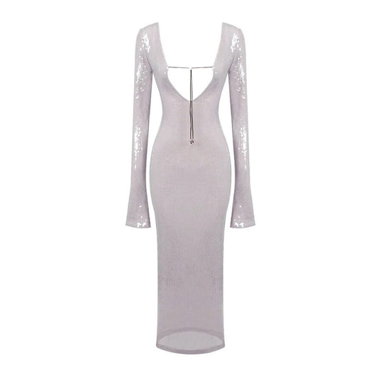 Elegant Lace Up Deep V Bandage Dress Long Sleeves Ankle Length Party Dresses fo image 0