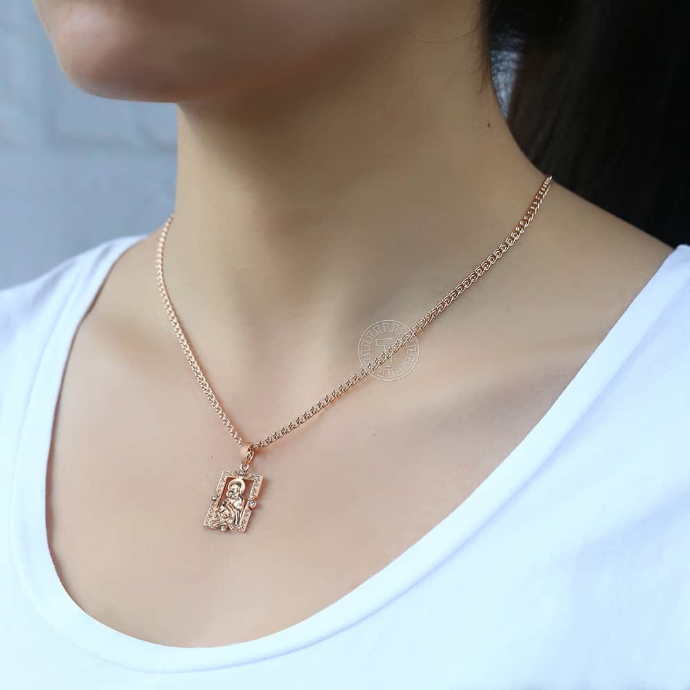 Virgin Mary Pendant 585 Rose Gold Color Necklace For Women Men Prayer Jesus image 7