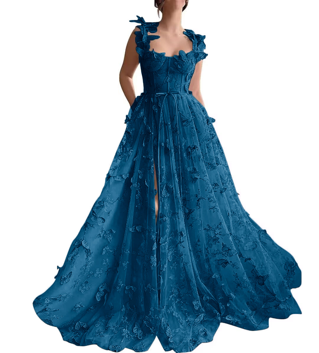 Women's 3D Butterfly Embroidered Homecoming Dress Lace Applique Tulle Prom Dres image 7