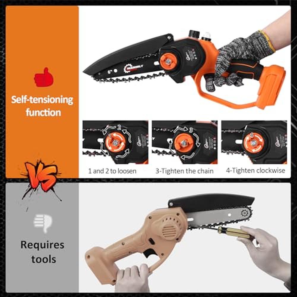 6 Inch Cordless Electric Chainsaw Tool with Tool-less Chain Tensioning and Self image 3
