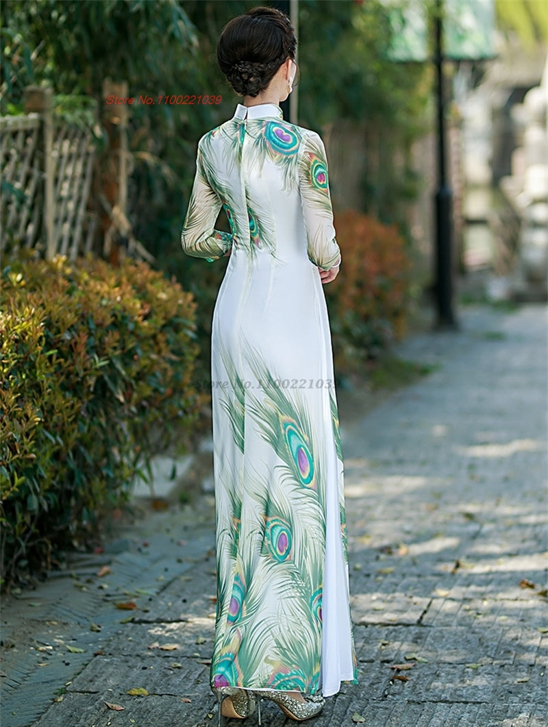 2024 vietnam aodai dress traditional chinese vintage qipao dress national peaco image 4