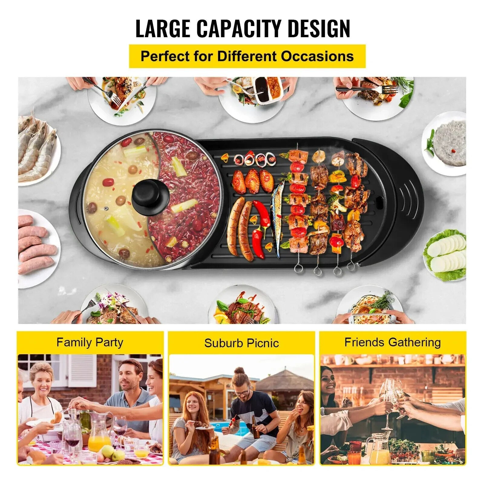 VEVOR Electric BBQ Pan 2 in 1 Grill Hot Pot Portable Smokeless Durable Material image 1