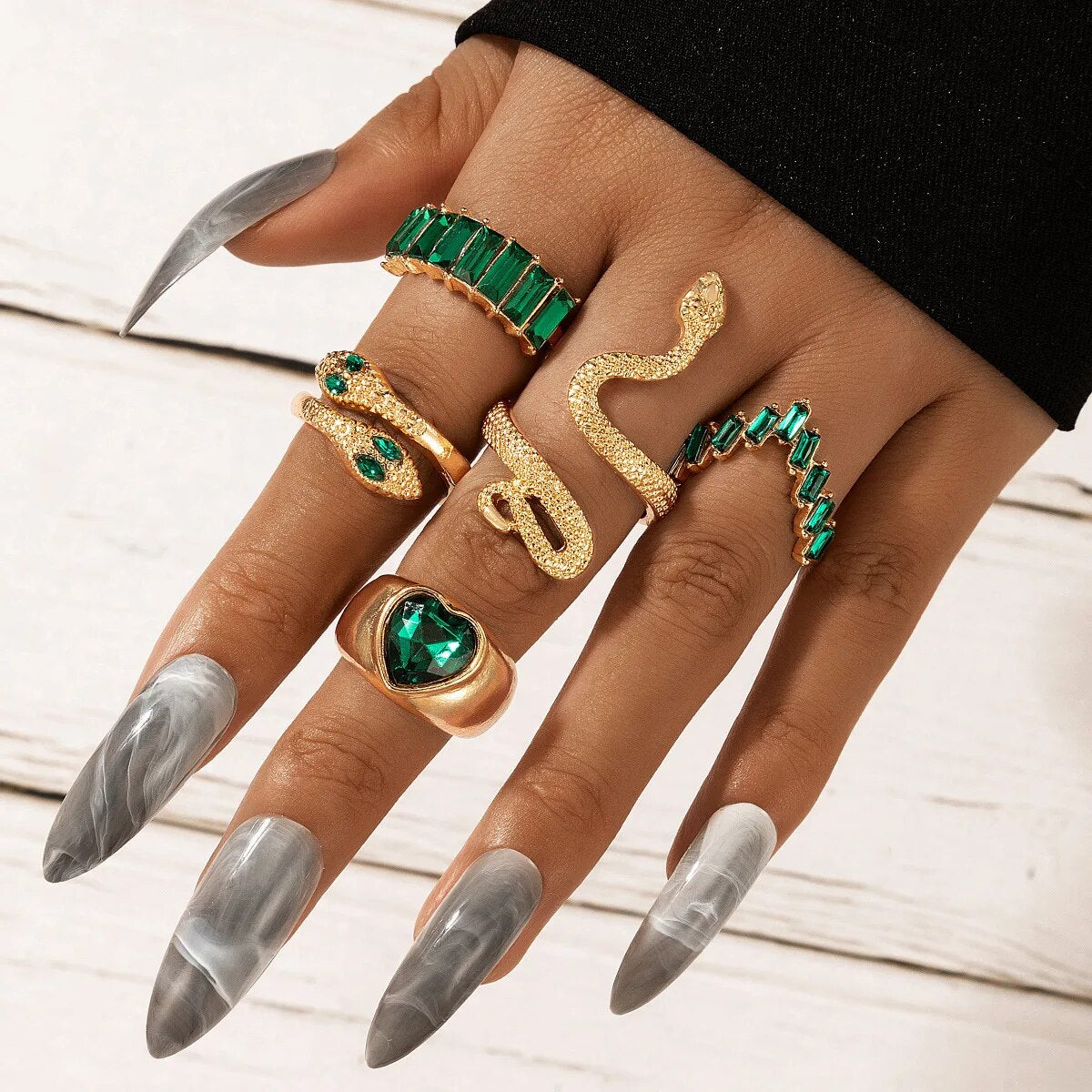 Colorful Crystal Snake Shape Ring Set For Women Fashion Butterfly Heart Gold Co image 0