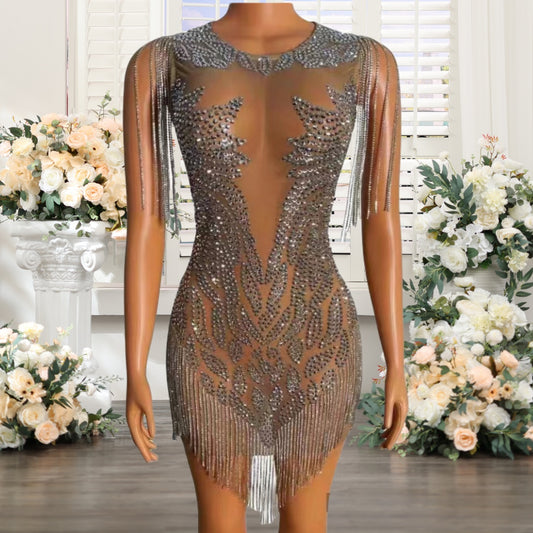 Sparkly Crytal Beaded Homecoming Dresses for Girls 2025 Crew Neckline Illusion  image 0