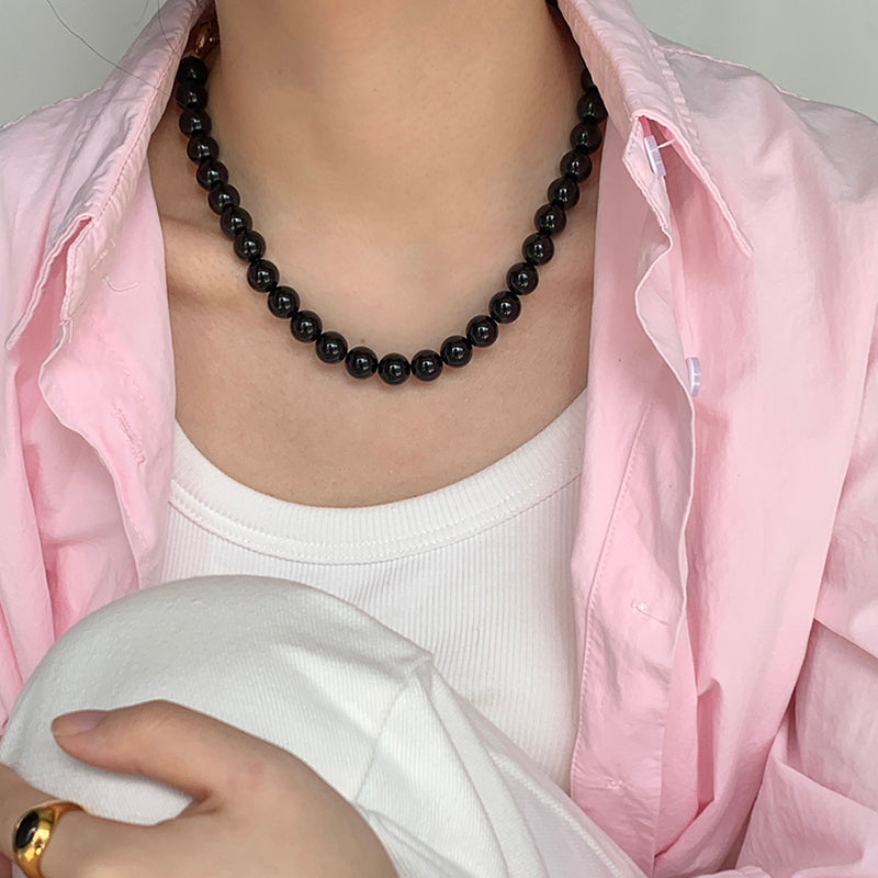 Double circle natural black agate necklace k gold necklaces for women Chain for image 4