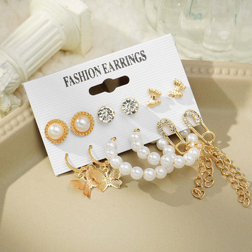 IPARAM Fashion Exaggerated Gold Color Metal Pearl Earrings for Women Geometric  image 34
