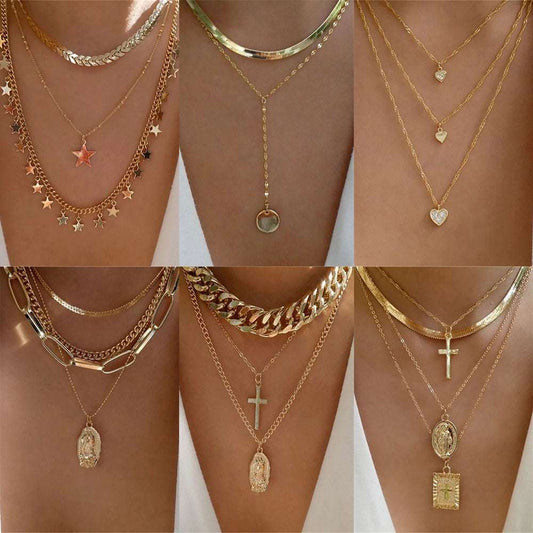 Bls-miracle Fashion Gold Color Heart-Shaped Necklace For Women Trendy Multi-Lay image 0