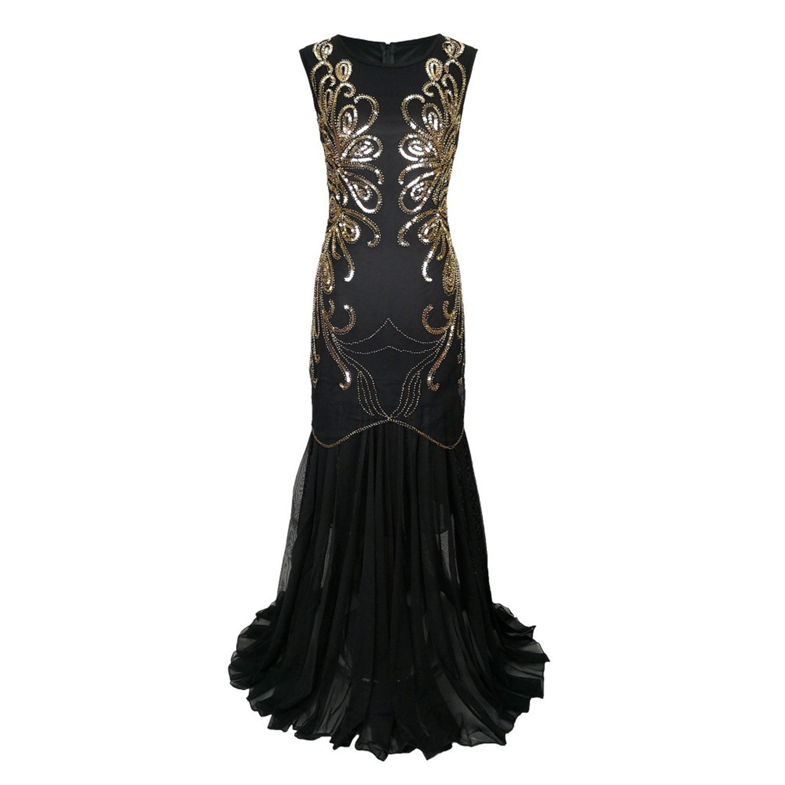 Carnival Sequins Chiffon Dress Slim Wedding Long Dress Women Vintage 1920s Grea image 1